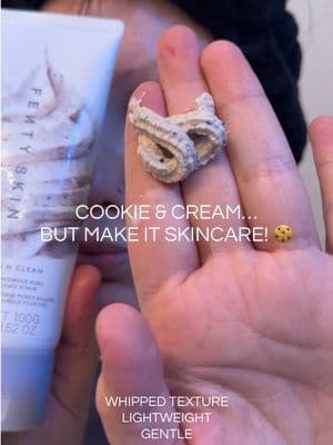 Cookies n cream skincare moment 🍪 The @Fenty Skin Cookies N Clean face scrub uses volcanic sand, silica, charcoal, and salicylic acid to exfoliate, help clarify pores, and smooth texture while glycerin, panthenol, and squalane keep skin feeling soft and balanced! @Fenty Beauty #FentySkin #tiktokshopsparkcreator #exfoliatingscrub #PoreCare #SkincareTikTok