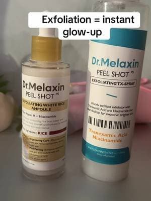 Brighten, smooth & glow from face to body ✨💧 The Dr. Melaxin Peel Shot TXA Body and White Rice Face treatment has my skin looking more even, soft & radiant every use 🤍 Faded dullness, hello glow-up 😍💫 ##DrMelaxin##PeelShot##TXA##WhiteRice##tiktokmademebuyit