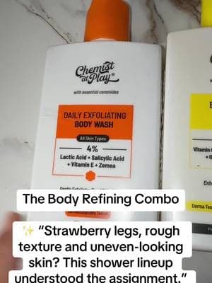 The Body Refining Combo gives you a multi-step body-care routine with brightening and exfoliating body washes plus coordinating body care. It’s made for targeting dullness, rough texture and uneven-looking skin without turning your shower into a 12-step production. #BodyCare #StrawberryLegs #ExfoliatingBodyWash #SmoothSkin #TikTokShop