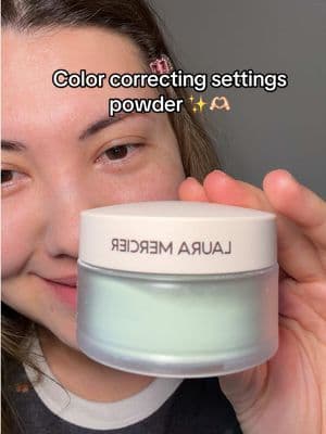 Laura Mercier's NEW Ultra-Blur Setting Powder in MINT. This mint setting powder offers weightless, talc-free coverage that hydrates, neutralizes redness, and blurs imperfections for 16 hours. Infused with a subtle mint green color, this powder instantly brightens, corrects redness for fair to medium skin-tones, and balances uneven skin tone. @Laura Mercier #LauraMercier #LauraMercierSpotlightDay #tiktokshopspotlightday #rednesscorrector #rosaceaskincare
