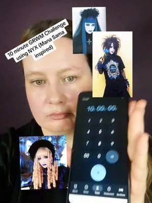 #ad 10 minute GRWM challenge using @nyxcosmetics_uk. Inspiration is Mana Sama from Malice Mizer 🖤💙 (Some products #gifted *) Products used: Face Glue Primer * Bare With Me Concealer Serum Ultimate Shadow and Liner Primer Sweet Cheeks Soft Cheek Tint - Babydoll * High Definition Pressed Finishing Powder Mini * Jumbo Highlight - Vanilla Ice Cream * Jumbo Eye Pencil 634 Frosting Blade & Shade Nano Brow Pencil - 02 Blonde Ultimate Vintage Jean Baby Eyeshadow Palette Worth the Hype Volumizing & Lengthening Mascara Setting Spray - Long Lasting Dewy Finish Lip IV Hydrating Gloss Stain Lip Gloss - Grape Gushin' #makeupaddyx #GRWM