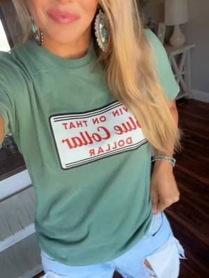 Living on that blue collar dollar! Comfort color always has the best made shirts. @Cotton and Color #tiktokshopblackfriday #bluecollarwife #tshirts #western #fyp