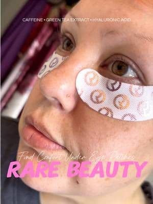 Tired under eyes? These @Rare Beauty Find Comfort Under Eye Patches are packed with caffeine, hyaluronic acid, green tea extract, and cacao seed extract to help hydrate and refresh the look of under eyes before makeup. Cooling, comfortable, and no sticky residue—perfect for busy moms, early mornings, and self-care days. #rarebeauty #tiktokshopsummersale #tiktokshopcreatorpicks #TikTokShopFinds #summerwins