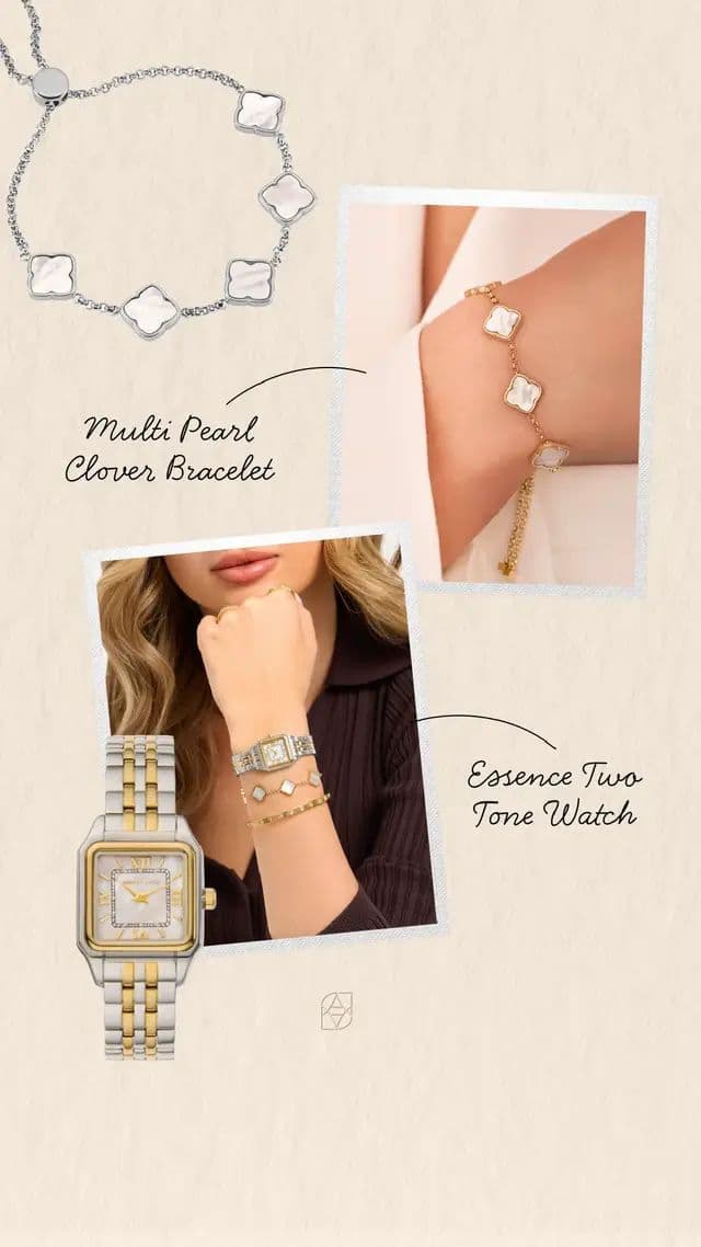 Obsessed with this multi pearl clover bracelet paired with the two tone watch, such an effortless way to elevate everyday outfits. 🛍️ January Sale is live, with 15% off sitewide automatically when you shop via my link https://community.abbottlyon.com/a/glow.with.ania 🔗 Link also available in my LinkTree bio @Abbott Lyon #ad #abbottlyon #JanComp #TheALCollective #glow_with_ania
