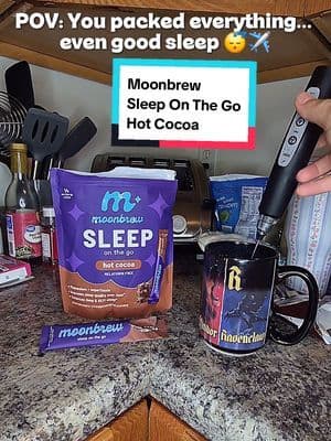 Good sleep is officially coming with me. 😴✈️🌙 @MoonBrew Sleep On The Go gives you individually portioned hot cocoa sleep support that's easy to toss in your suitcase, overnight bag, or purse. 🍫 Made with magnesium + superfoods and no melatonin, so you can keep your nighttime wind-down routine even when you're away from home. Travel plans? Pack the pajamas AND the MoonBrew. 🧳✨ #tiktokshopbacktoschool #sleep #night #travel #wellness