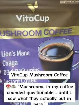 VitaCup Mushroom Coffee combines instant coffee with functional mushrooms including lionβs mane and chaga, plus D3 and B vitamins according to the package. You still get your coffee ritual, just with a little more going on in that cup. #VitaCup #MushroomCoffee #LionsMane #CoffeeTok #TikTokShop