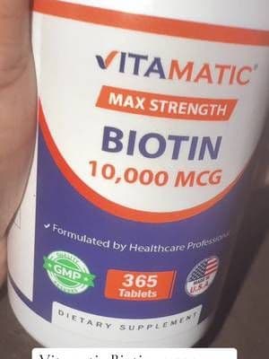 Vitamatic Biotin provides 10,000 mcg per tablet with 365 vegan tablets in the bottle. A year's worth of tablets at one per day, if that's your recommended routine! 💕 #Vitamatic #Biotin #VitaminB7 #BeautySupplement #TikTokShop