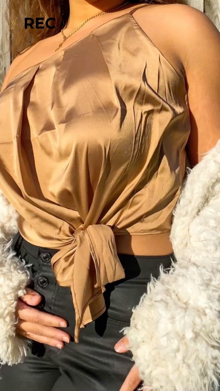 In love with this satin one shoulder tie tank from @express perfect for a NYE party ✨ #ad Black Friday deals start TODAY