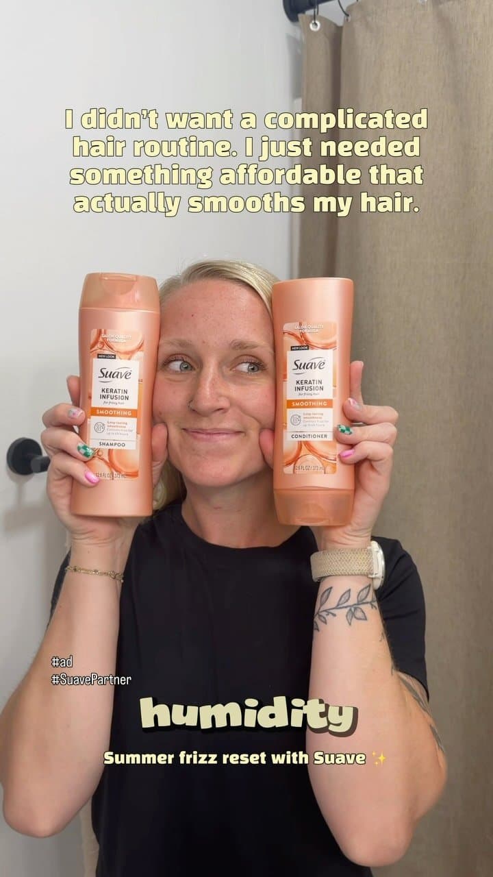 This Midwest summer humidity has been doing the MOST to my hair lately 😅 I switched back to @suave Keratin Infusion Smo